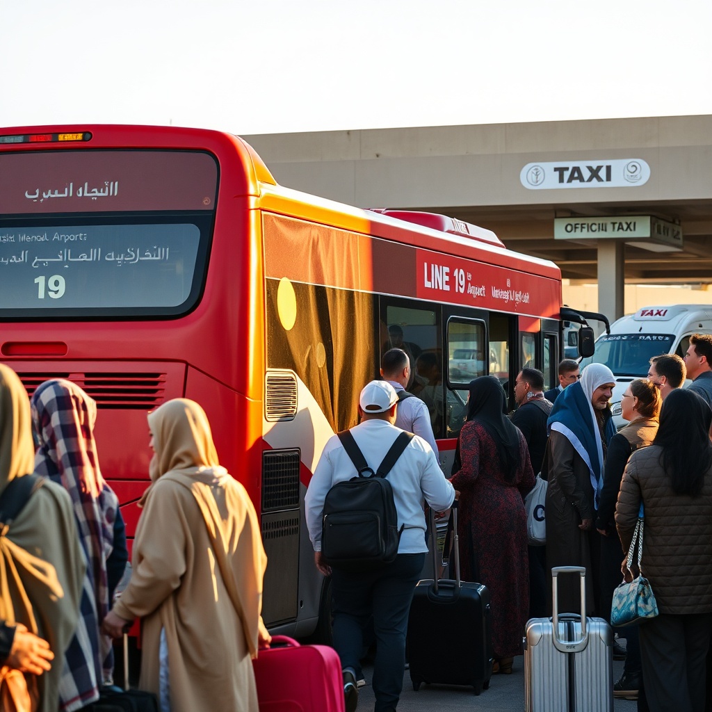 Passengers boarding the affordable Line 19 bus for Marrakesh RAK Airport transfers to the city center