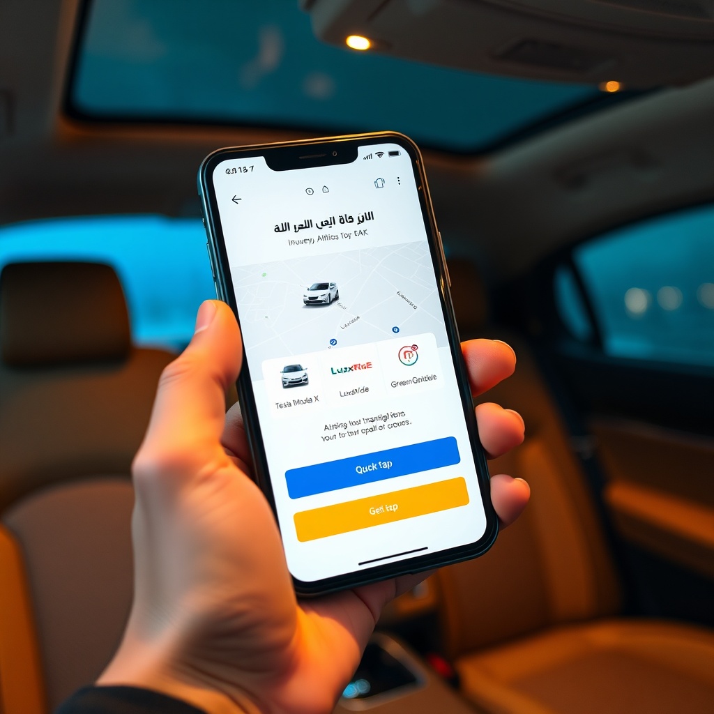 Traveler booking a luxury transport at RAK airport via AI‑powered mobile app
