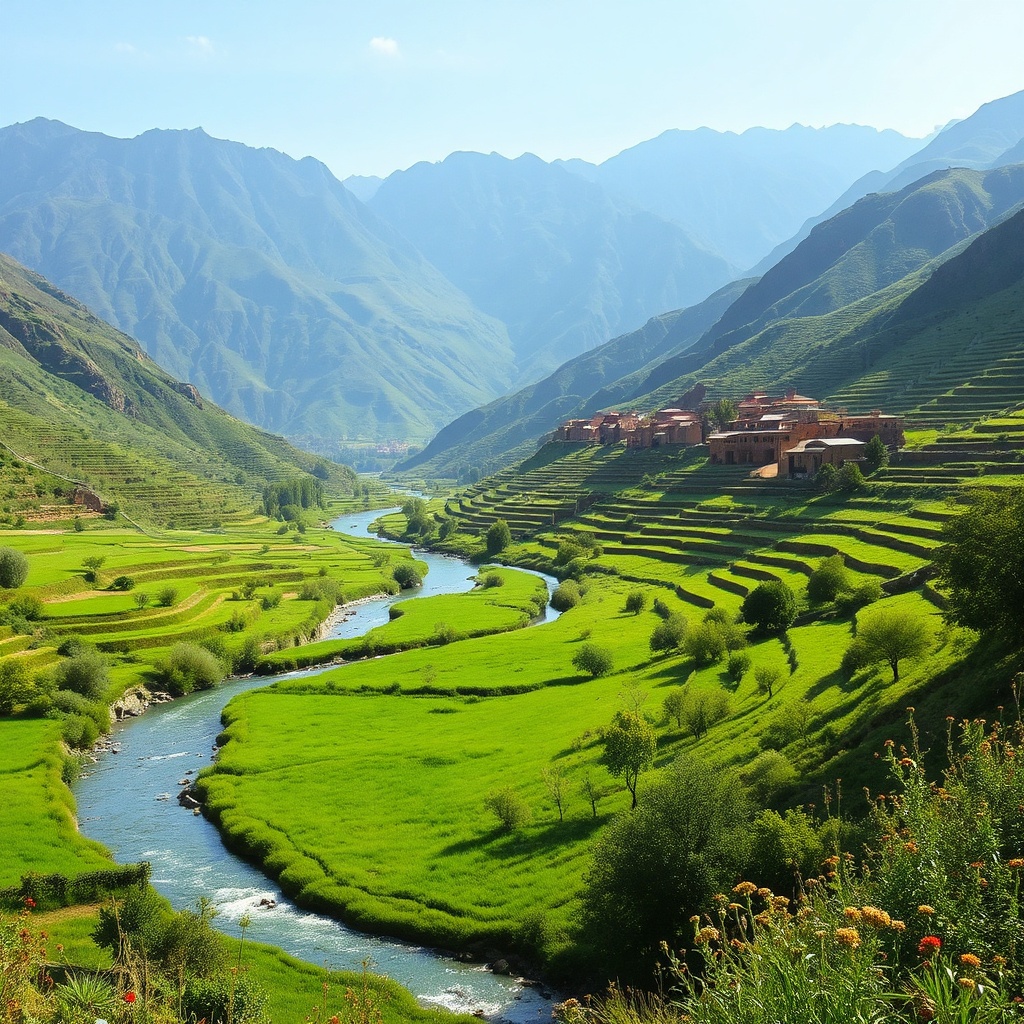 Ourika Valley day trip from Marrakesh: scenic mountain valley with river, Berber villages, and green terraces under clear light.