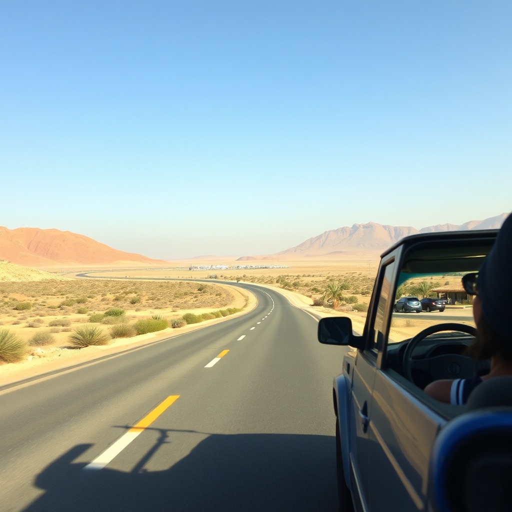 A comfortable touring vehicle traveling along Morocco's coastal highway, illustrating the smooth and well-planned route of a marrakesh to essaouira day trip from the inland imperial city to the Atlantic seaboard.