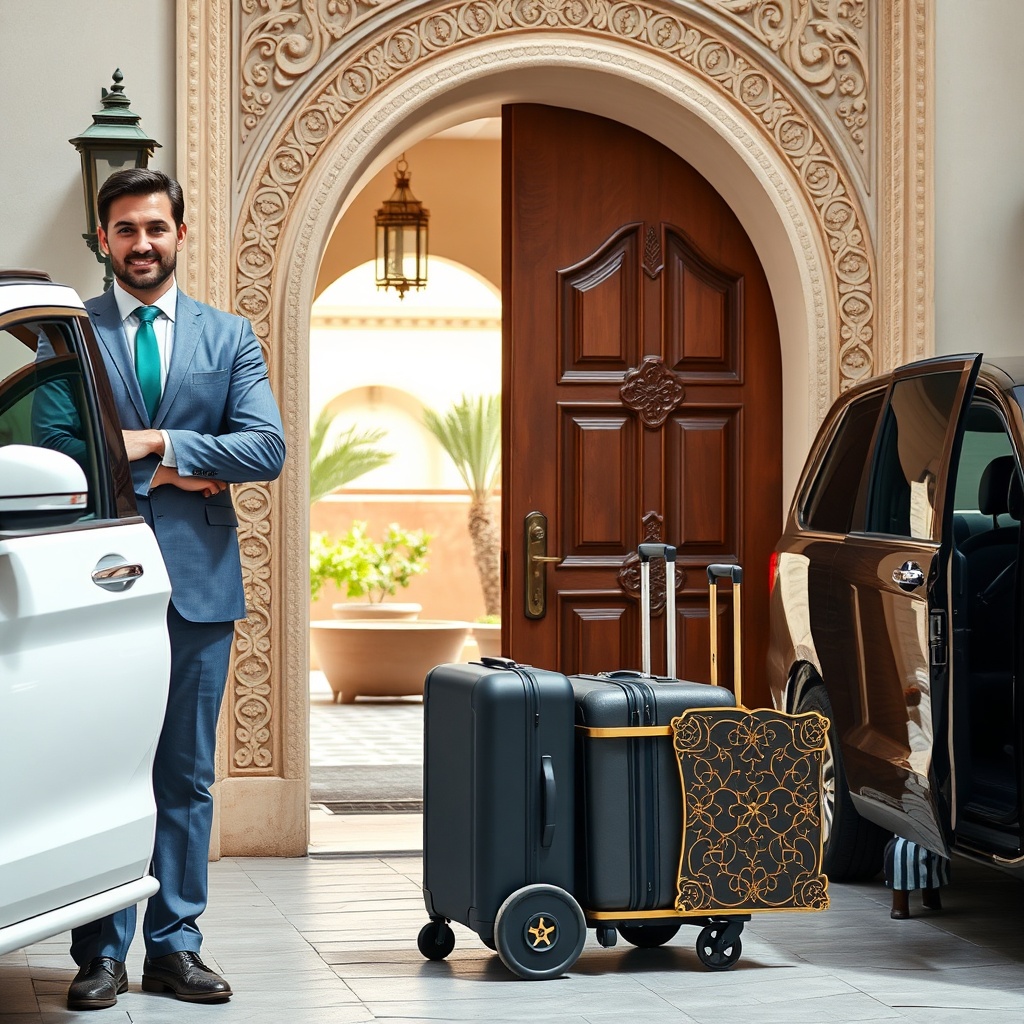 Reliable airport transfer service at a luxury riad near Marrakesh airport, offering convenient access to RAK terminal while maintaining authentic Moroccan design and privacy.
