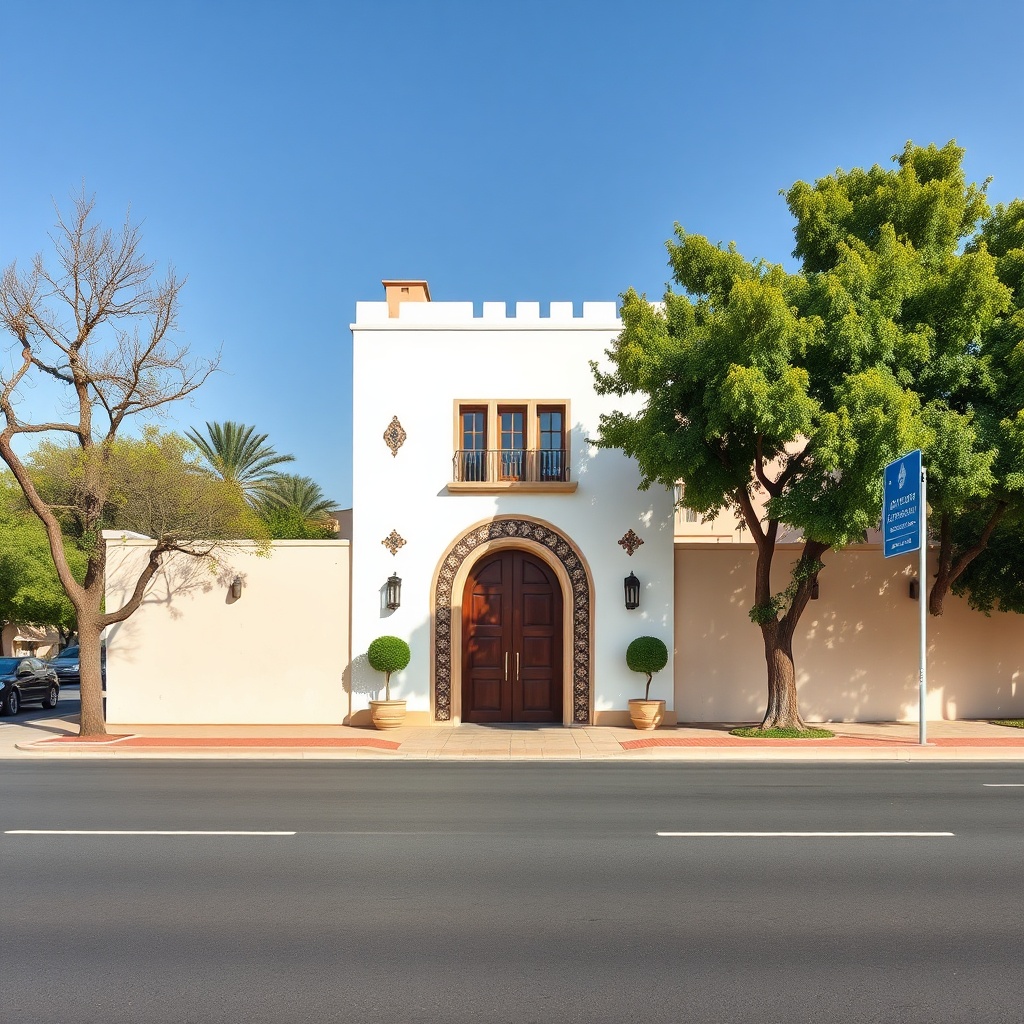 Elegant riad entrance in Marrakech’s modern district with clear road access and short transfer routes, an ideal choice for visitors looking for convenient riads near marrakesh airport.