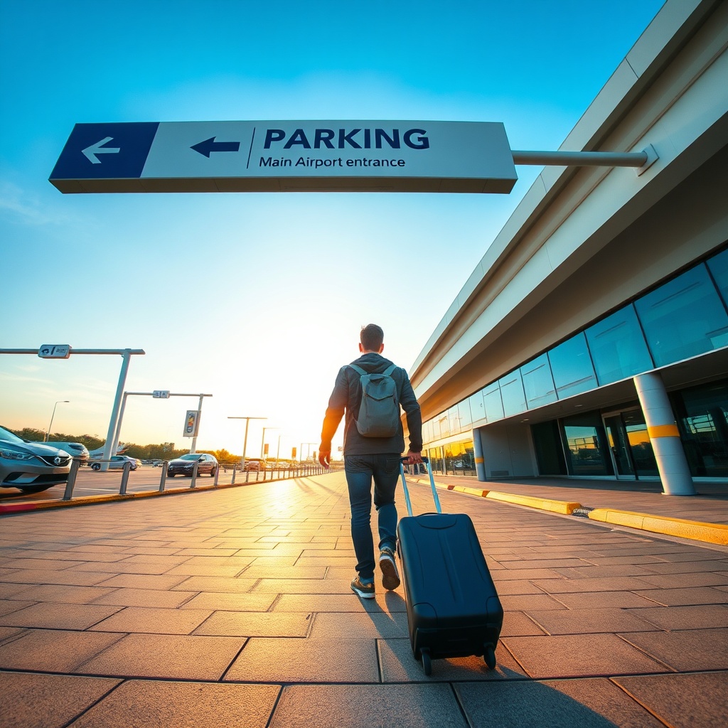 A passenger walking from RAK airport short term parking toward the terminal entrance, illustrating the convenient and stress-free experience for brief travel trips.