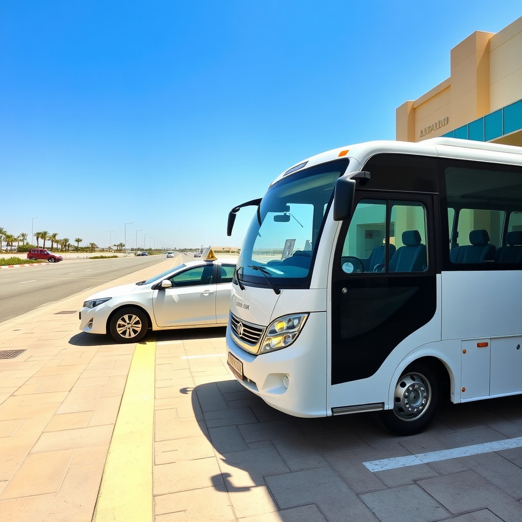 Travelers comparing RAK Airport Taxi vs Shuttle services at the Ras Al Khaimah arrivals terminal