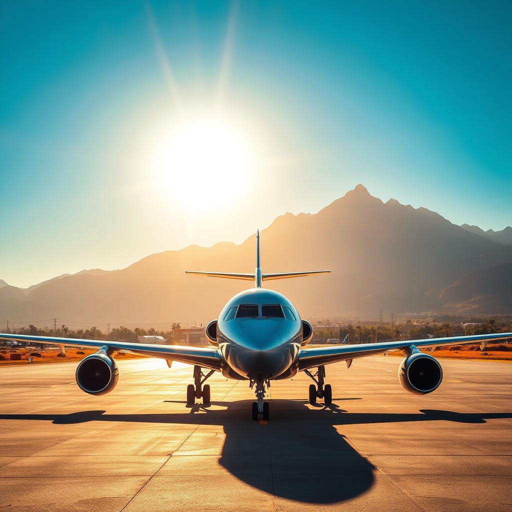 A modern commercial airplane at Marrakesh Menara Airport with the Atlas Mountains in the background, symbolizing expanding air connectivity and the anticipation of new routes and enhanced flight options for this popular North African destination.