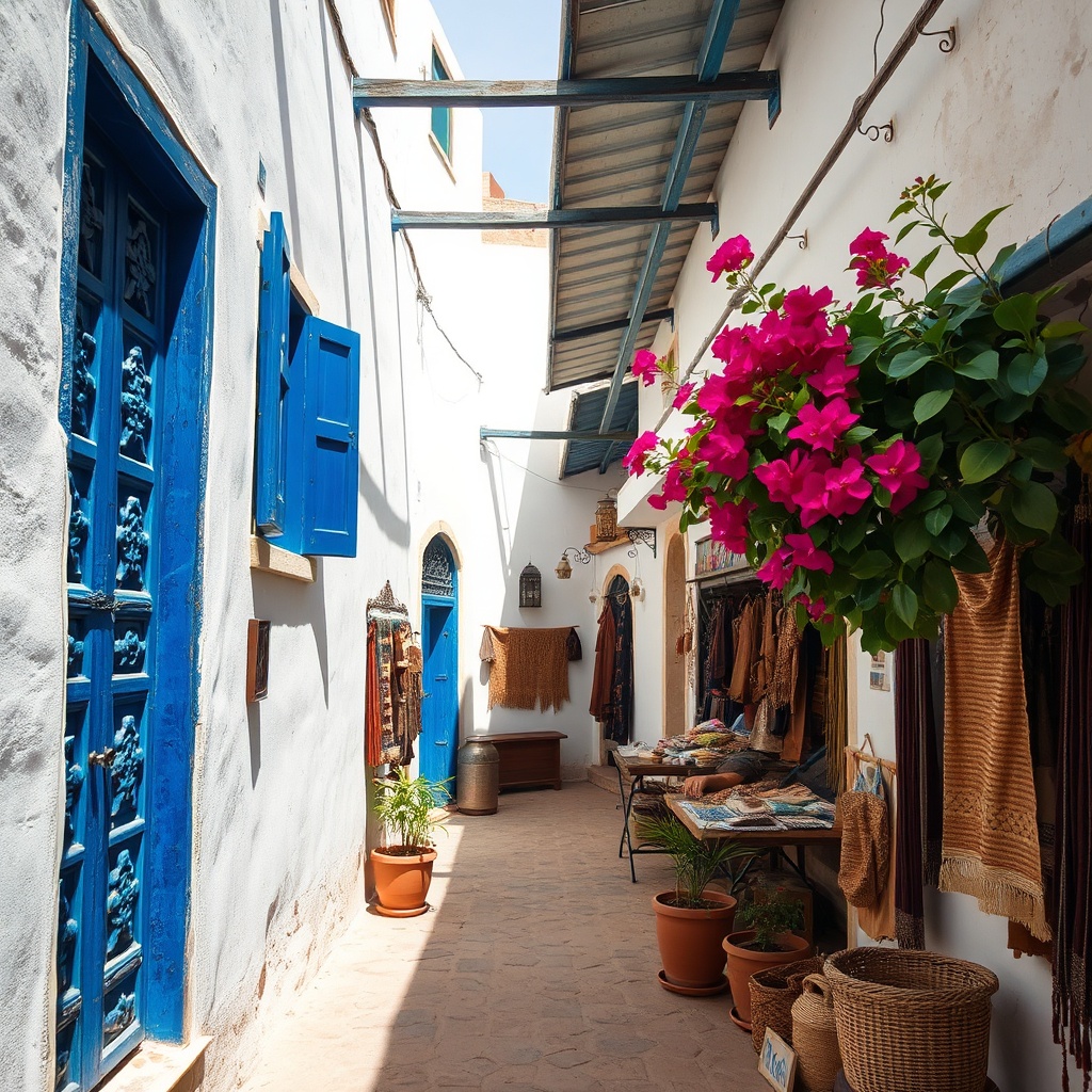 Cobalt-blue doors and artisan alleyways experienced during a RAK to Essaouira day trip, capturing the distinctive charm and relaxed rhythm of Morocco’s coastal medina.