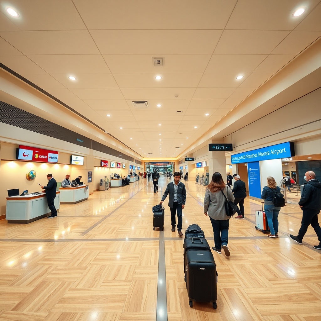 Passengers navigating check-in and security screening at marrakech airport departures terminal