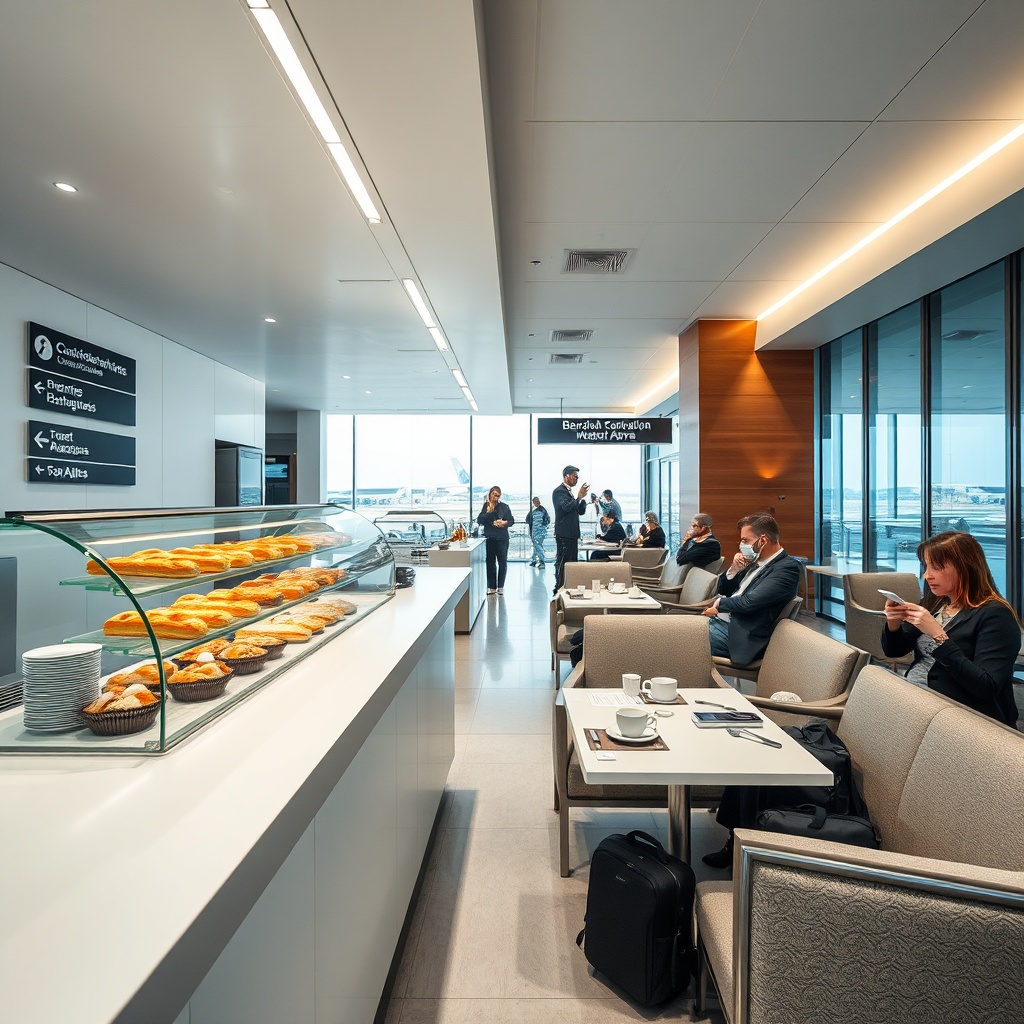 A modern airside café at the restaurant aeroport marrakech serving quick bites and coffee conveniently located near departure gates.