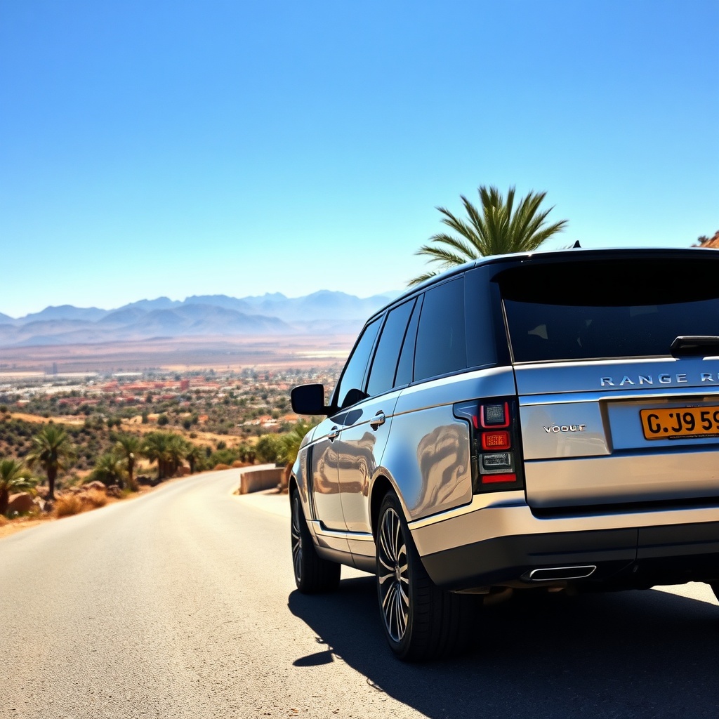 A high-spec car rental Marrakech luxury SUV cruising through the Atlas Mountain foothills, showcasing bespoke travel comfort and scenic route flexibility.
